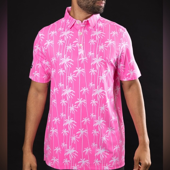 Sunday Swagger Other - NWT Men’s SUNDAY SWAGGER Stylin pink palm tropical golf polo- Size 2XL